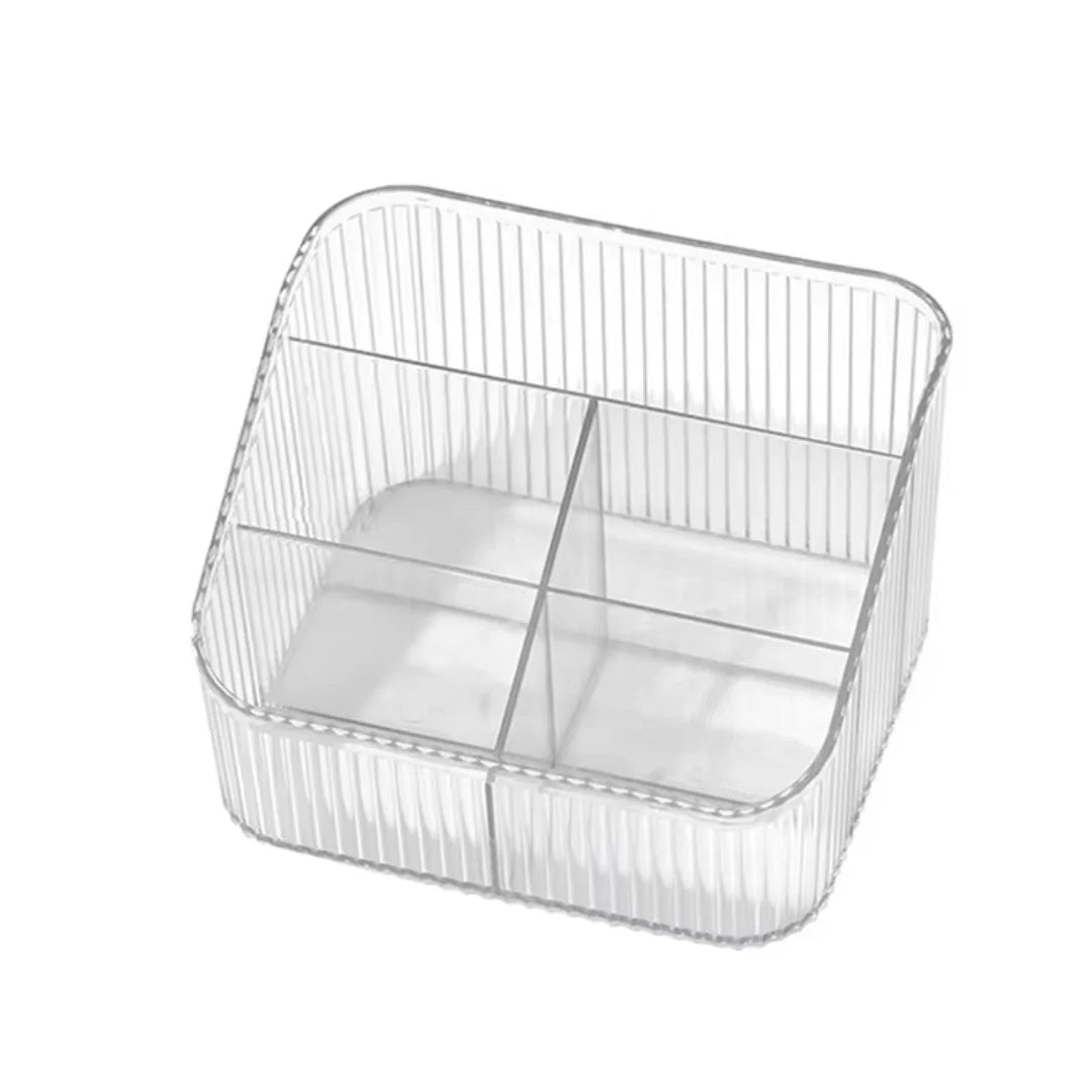 Caixa organizadora acrílica transparente com divisórias para cílios em bancada profissional