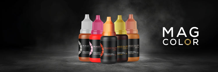 Pigmentos Mag Color para micropigmentação profissional, linhas Gold, Line, Lips e Skin, indicados para sobrancelhas, lábios e camuflagem de pele, principalmente cicatrizes.