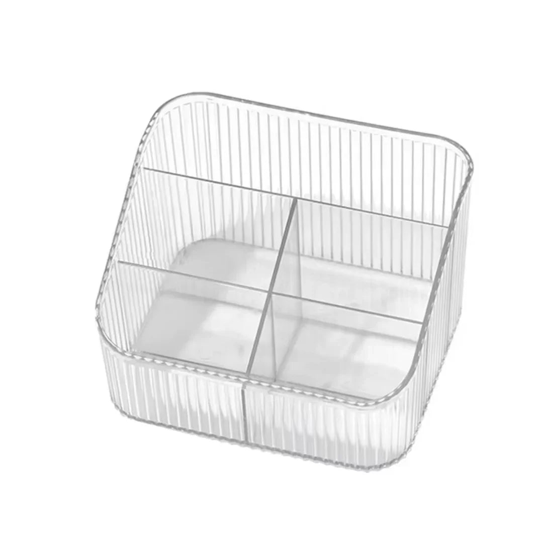 Caixa organizadora acrílica transparente com divisórias para cílios em bancada profissional