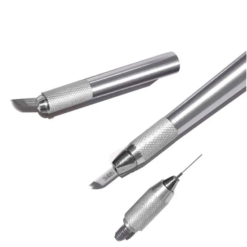 3 In 1 3D Eyebrow Tattoo Pen Machine Professional Tebori Microblading Pen Eyebrow Permanent Makeup Machine Silver Manual