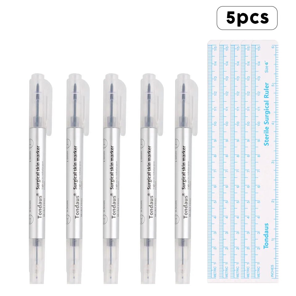 Tattoo Skin Marker Pen Tool Accessories Surgical Skin Marker for Eyebrow 0.5mm/1mm Fixed Point Pen with Ruler Set Tools