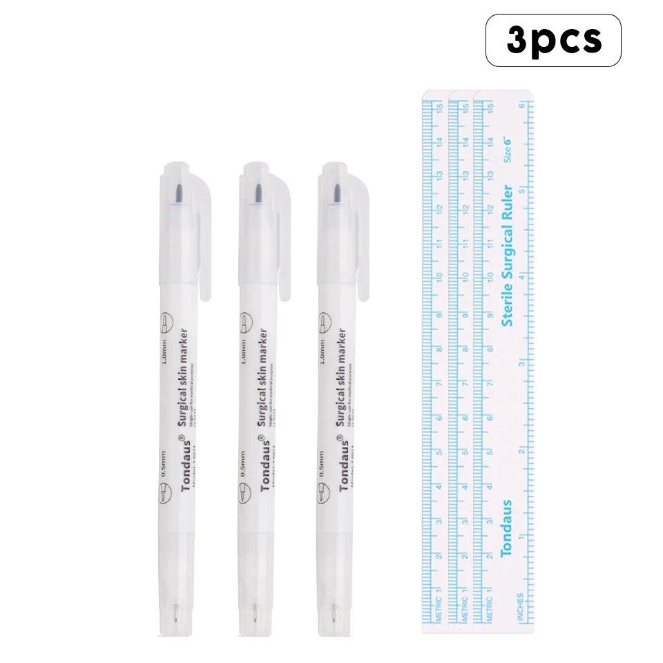 Tattoo Skin Marker Pen Tool Accessories Surgical Skin Marker for Eyebrow 0.5mm/1mm Fixed Point Pen with Ruler Set Tools