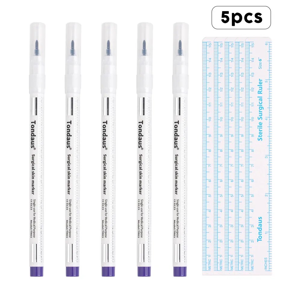 Tattoo Skin Marker Pen Tool Accessories Surgical Skin Marker for Eyebrow 0.5mm/1mm Fixed Point Pen with Ruler Set Tools