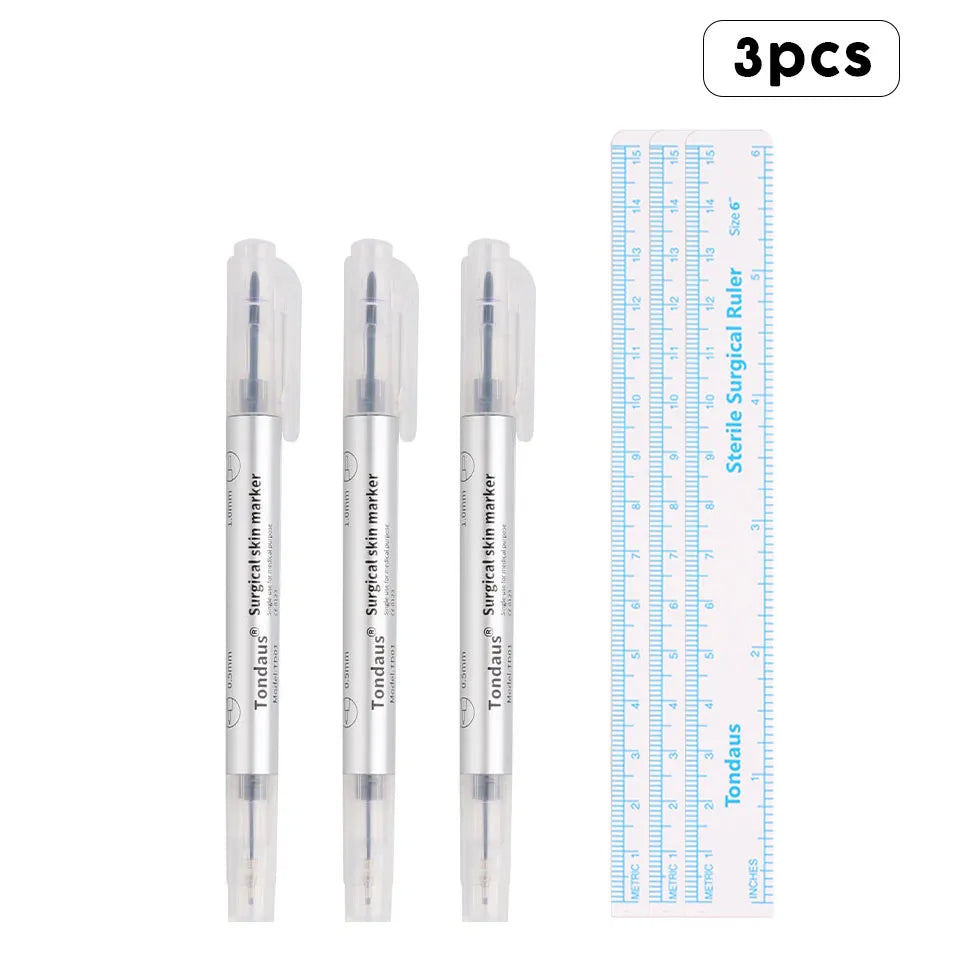 Tattoo Skin Marker Pen Tool Accessories Surgical Skin Marker for Eyebrow 0.5mm/1mm Fixed Point Pen with Ruler Set Tools