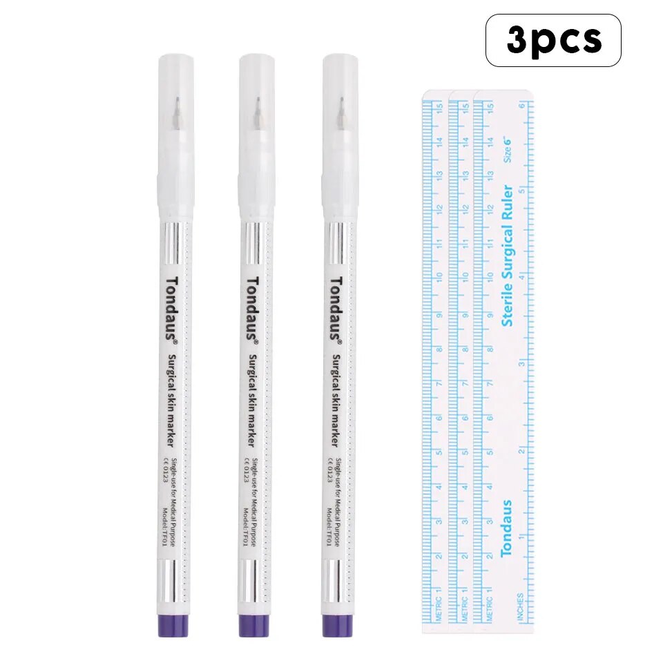 Tattoo Skin Marker Pen Tool Accessories Surgical Skin Marker for Eyebrow 0.5mm/1mm Fixed Point Pen with Ruler Set Tools