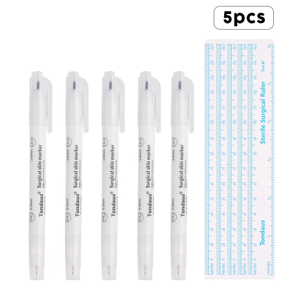 Tattoo Skin Marker Pen Tool Accessories Surgical Skin Marker for Eyebrow 0.5mm/1mm Fixed Point Pen with Ruler Set Tools